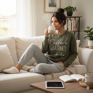 Army Green Graphic Coffee Sweatshirt